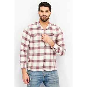 Sun + Stone Plaid Long Sleeves Shirt in Dark Scarlet Size L